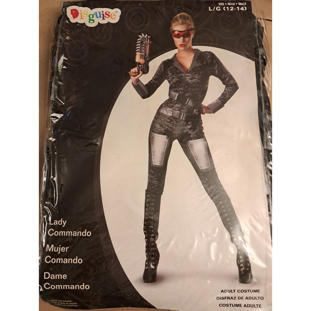 Disguise Lady Commando Costume Womens Large 12-14 Digital Camo Jumpsuit Visor